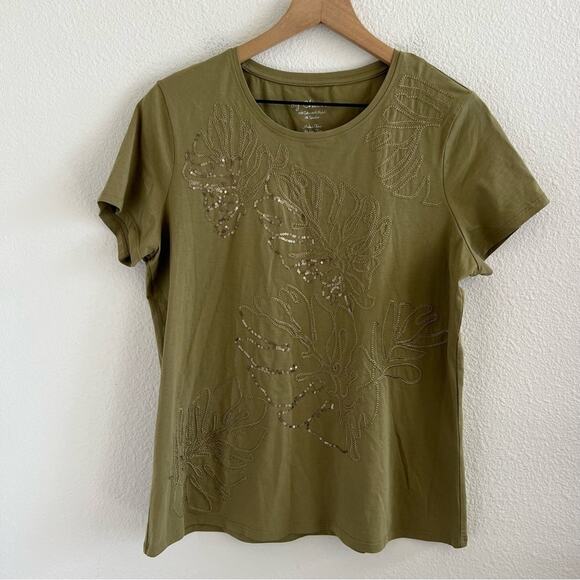 Chico’s by Chico’s Army Green Shirt Embroidered Medium - Size 1 - Picture 1 of 8